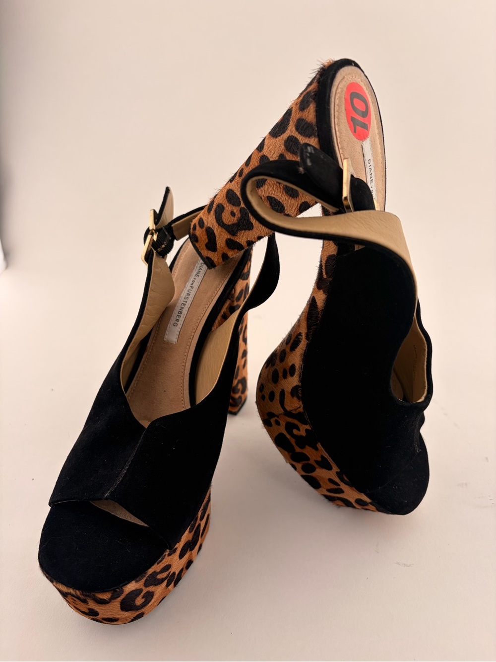 Leopard Platform Slingback Heels in Black and Brown